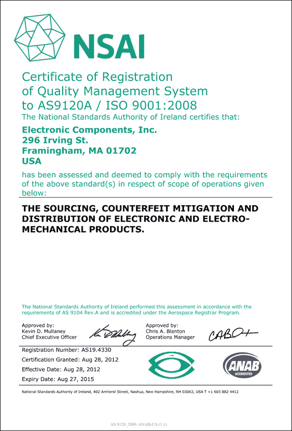 AS9120A / ISO 9001:2008 Certified