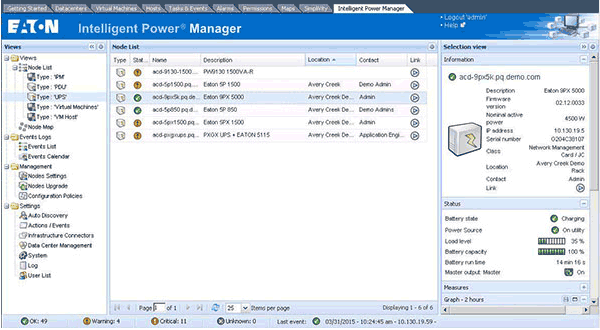 Eaton's Intelligent Power Manager software integrates seamlessly into VMware's Vcenter dashboard.
